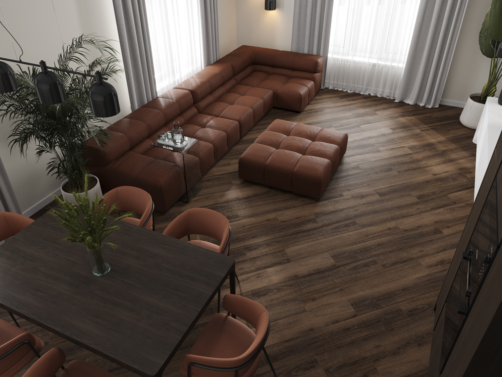 Кварцвиниловый SPC ламинат Cronafloor Grand Sequoia Дуб Обыкновенный 1200×180×5 фото в интерьере